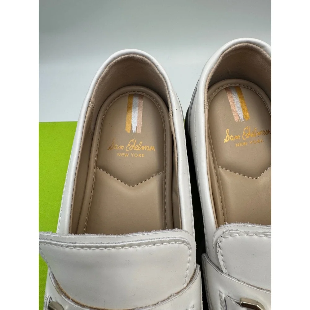 Sam Edelman Kids White Lug Sole‎ Horsebit Loafers Chunky Slip On Shoes